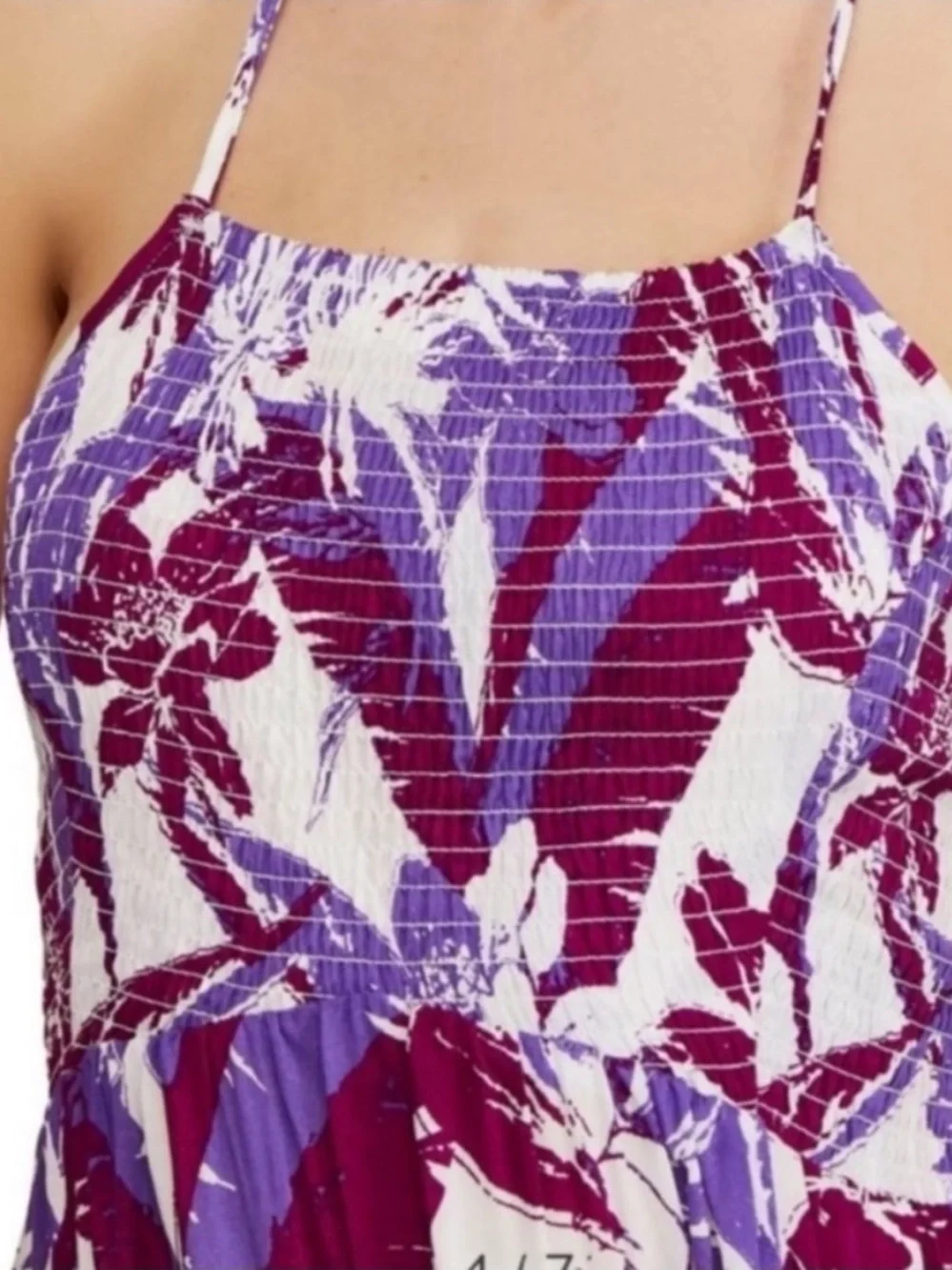 Free People Heatwave Floral Smocked Halter Maxi Dress in Purple & Maroon Sz M